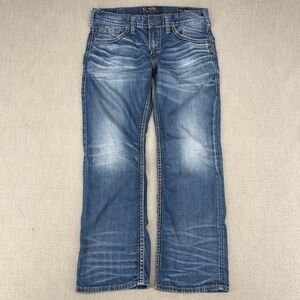 Silver Jeans Zac Relaxed Fit Straight Leg Mens 34x30 Faded Blue Whisker Baggy